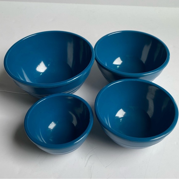TarHong Melamine Bowls Set Of 4 Turquoise Aqua Blue 5.75” Tar Hong Nesting - Picture 16 of 16